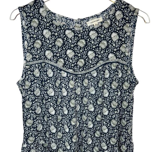 MAX STUDIO Couper Cut Sleeveless Dress Floral Print Blue Size Medium - Picture 2 of 10